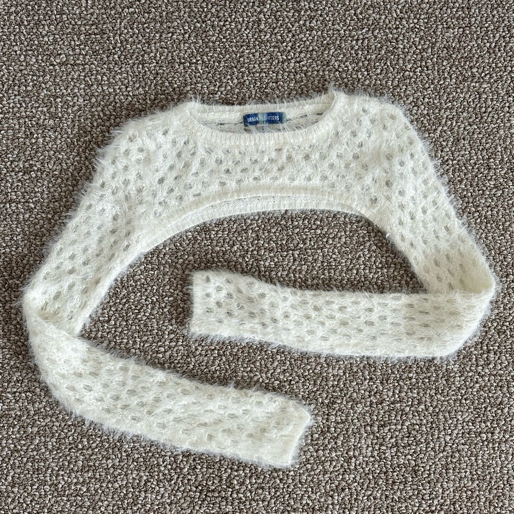 Urban Outfitters Cream Bolero Open-Knit Fuzzy Sweater